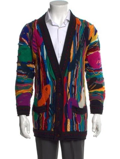 Pre-owned Coogi Wool Patterned Cardigan In Black