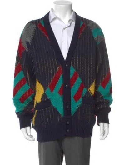 Pre-owned Coogi Wool Printed Cardigan In Blue