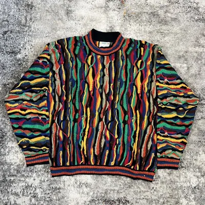 Pre-owned Coogi X Vintage 90's Coogi Coral Reef Cable Knit Multi Color In Multicolor