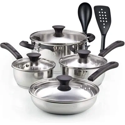 Cook N Home 10 Piece Stainless Steel Cookware Set In Silver;black