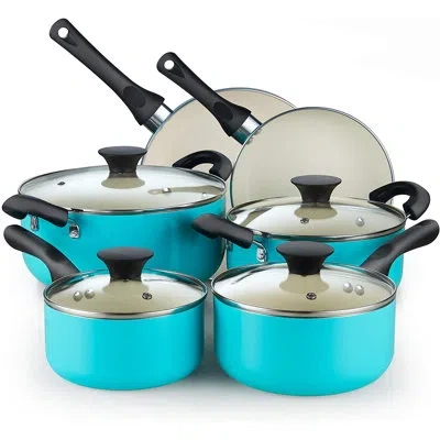Cook N Home 10 Pieces Aluminum Non Stick Cookware Set In Turquoise
