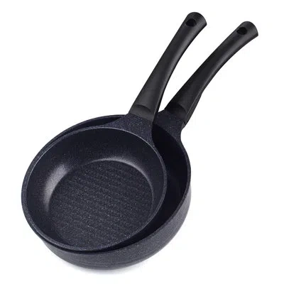 Cook N Home 2 Piece 8" In. And 9.5" Aluminum Non-stick Frying Pan In Black