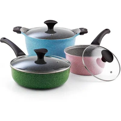 Cook N Home 6 Piece Aluminum Non Stick Cookware Set In Blue;green;pink