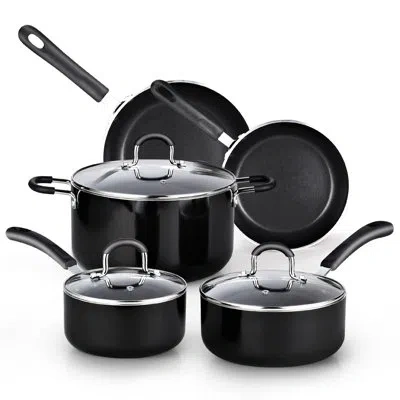 Cook N Home 8-piece Nonstick Pots And Pans Heavy Gauge Kitchen Cookware Set In Black