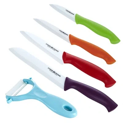 Cook N Home 9 Piece Ceramic Knife And Peeler Set In Blue;green;red;orange;purpure