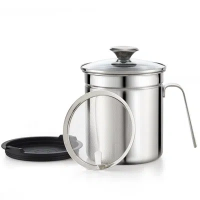 Cook N Home Bacon Grease Container With Strainer, Stainless Steel Oil Grease Storage Can 2.5 Quart, Pot Fat Stor