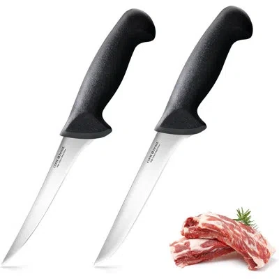 Cook N Home Boning Knife Set 6-inch, High Carbon Stainless Steel Flexible Curved And Straight Stiff Boning Kitch In Black