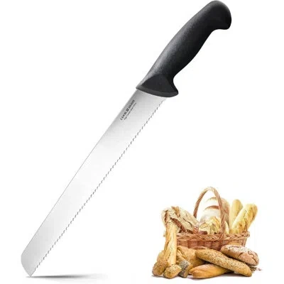 Cook N Home Bread Slicer Knife 10-inch, Wavy Serrated High Carbon Stainless Steel Sharp Kitchen Knife, Ergonomic In Black