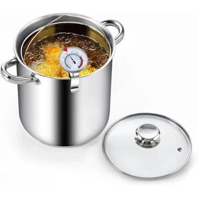 Cook N Home Deep Fryer Pot, 5-quart Japanese Tempura Deep Frying Pot, 304 Stainless Steel With Temperature Contr