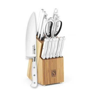 Cook N Home Kitchen Knife Set With Bamboo Storage Block 15-piece In White