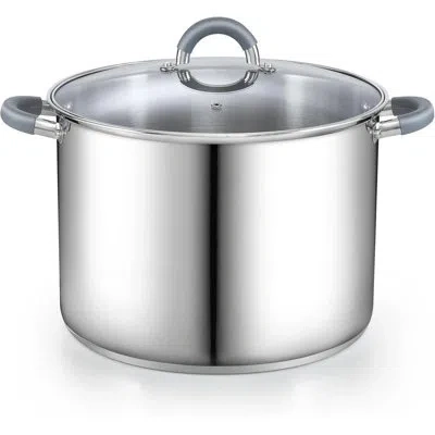 Cook N Home Large Stock Pot With Lid, 16-quart Basic Stainless Steel Cooking Gumbo Soup Pot, Stay-cool Silicone  In Silver