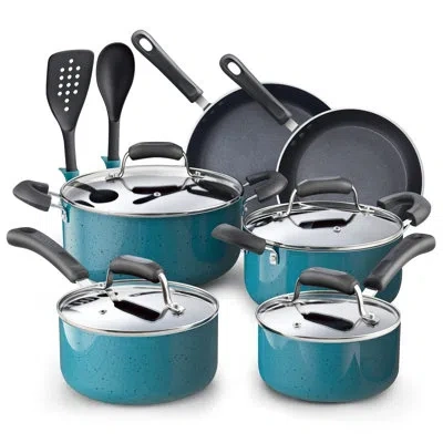 Cook N Home Non-stick Aluminum Pots And Pans Kitchen Cookware Set 12 Piece In Turquoise