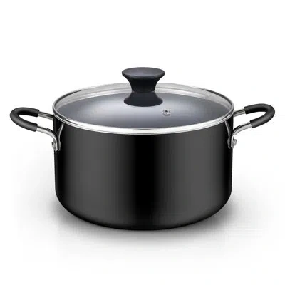 Cook N Home Non-stick Aluminum Stockpot Cooking Pot With Glass Lid In Black