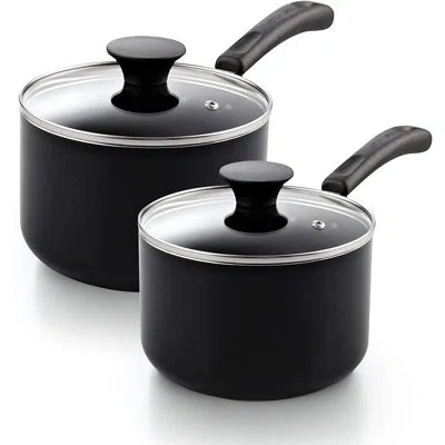 Cook N Home Nonstick Sauce Pan Set 1qt And 2qt, Multi-purpose Pots Set Saucepan Kitchenware With Glass Lid, Blac In Black