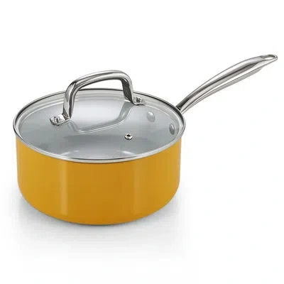 Cook N Home Nonstick Sauce Pan With Glass Lid, 3-quart Small Saucepan Hard Anodized Non Stick Healthy Ceramic Co In Yellow