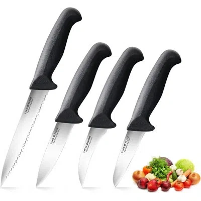 Cook N Home Paring Knife Set 4-piece, High Carbon Stainless Steel Kitchen Knives, Includes-utility, Paring, Vege In Black