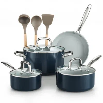 Cook N Home Pots And Pans Set Non Stick, 10-piece Hard Anodized Nonstick Healthy Ceramic Cookware Set In Blue