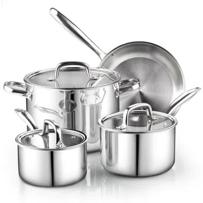 Cook N Home Pots And Pans Stainless Steel Cookware Set 7-piece In Silver