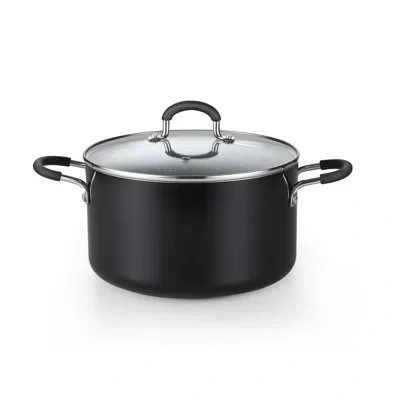 Cook N Home Professional 6 Quart Nonstick Stock Pot With Lid, Cooking Pot With Silicone Handle,stockpot With Eve In Black