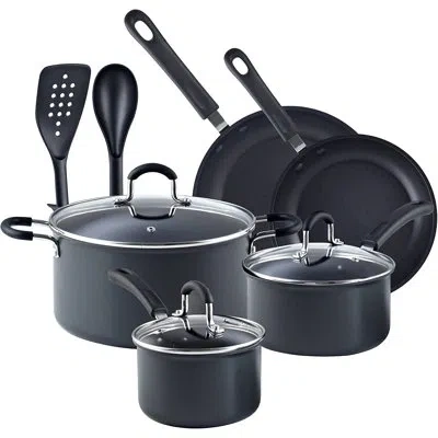 Cook N Home Professional Hard Anodized Nonstick Pots And Pans 10-piece Cookware Set, With Stay-cool Handles Blac In Black