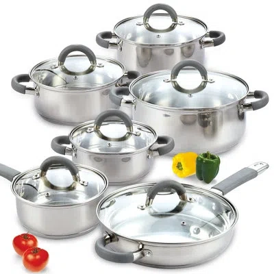 Cook N Home Stainless Steel Cookware Sets, 3-ply 12 Pcs Pots And Pans Set With Stay-cool Handle, Non-toxic, Indu In Stainless Steel;silver