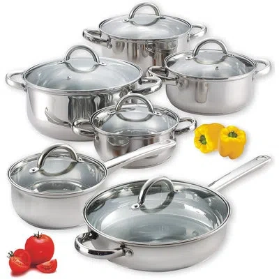 Cook N Home Stainless Steel Cookware Sets, 3-ply 12 Pcs Pots And Pans Set With Stay-cool Handle, Non-toxic, Indu In Stainless Steel;silver