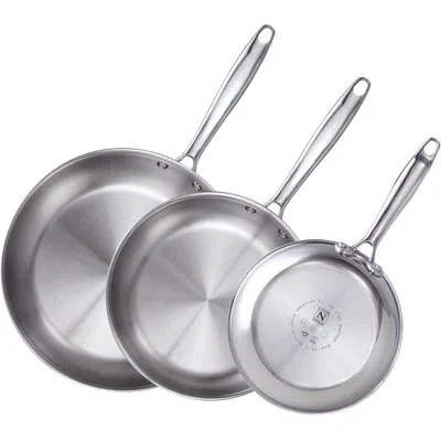 Cook N Home Stainless Steel Frying Pan Set, 8-inch, 10-inch, 12-inch Fry Pan, Tri-ply Clad 18/10 Stainless Steel