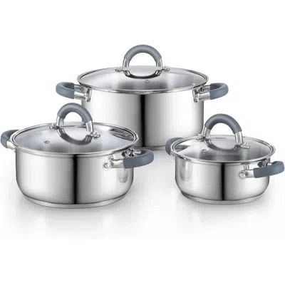 Cook N Home Stainless Steel Pot Set With Glass Lid, 6 Pi Eces Basics Cookware Set With Stay-cool Silicone Handle In Silver