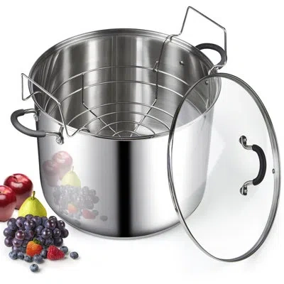 Cook N Home Stainless Steel Stock Pot With Lid, 24 Qt Sauce Pot Casserole Pan Saucier, Induction Compatible, Dis In Silver