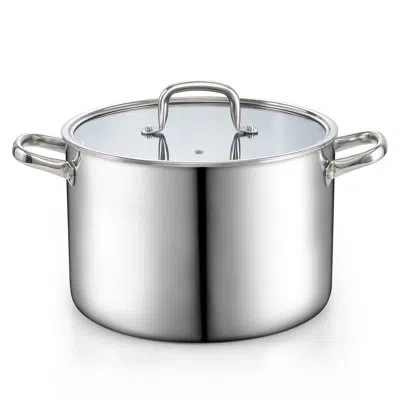 Cook N Home Stainless Steel Stockpot With Lid 12 Quart, Tri-ply Clad Large Capacity Soup Pot, Induction Cooking 