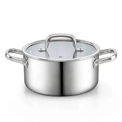 Cook N Home Stainless Steel Stockpot With Lid 4 Quart, Tri-ply Clad Soup Pot, Induction Cooking Pot, Silver
