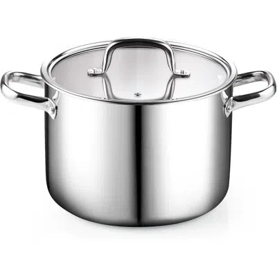 Cook N Home Stainless Steel Stockpot With Lid 6 Quart, Tri-ply Clad Soup Pot, Induction Cooking Pot, Silver