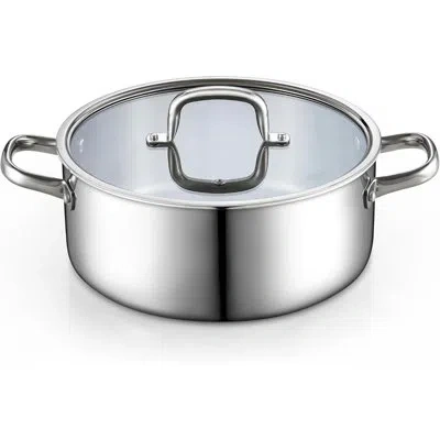 Cook N Home Stainless Steel Stockpot With Lid 7 Quart, Tri-ply Clad Dutch Oven Soup Pot, Induction Cooking Pot, 