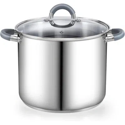 Cook N Home Stockpot With Lid, 8-quart Basic Stainless Steel Pasta Cooking Soup Pot, Stay-cool Silicone Handles In Silver