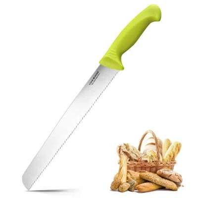 Cook N Home Wavy Serrated High Carbon Bread Slicer Knife 10-inch In Green