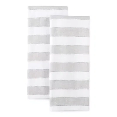 Cooks By Jcp Home Chambray Stripe Dual Purpose 2-pc Kitchen Towel Set In Gray