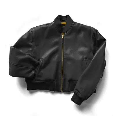 Cool Creative Women's Black / Blue / Pink Crop Leather Bomber Jacket