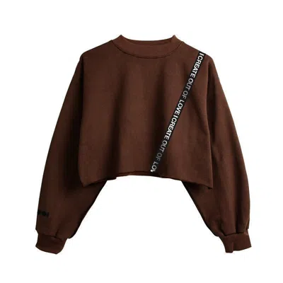 Cool Creative Women's Brown Cropped Mocha Crewneck Sweatshirt