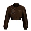 Cool Creative Women's Chocolate Brown Cropped Letterman Jacket In Brown