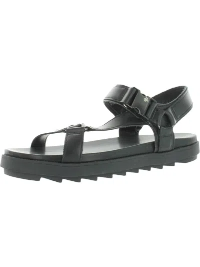 Cool Planet By Steve Madden Astridd Womens Faux Leather Ankle Strap Footbed Sandals In Black