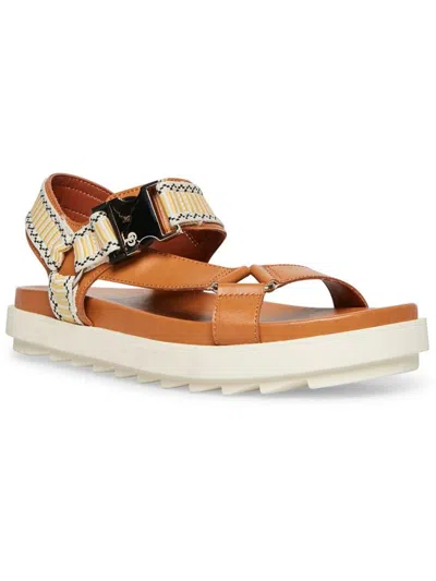 Cool Planet By Steve Madden Astridd Womens Faux Leather Ankle Strap Footbed Sandals In Brown