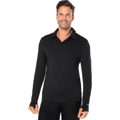 Coolibar Arobello Golf Long Sleeve Polo, Upf 50+ Sun Protection In Black