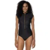 Coolibar Cap Sleeve Swimsuit In Black