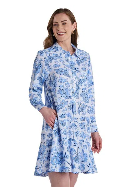 Coolibar Castaneda Short Flared Shirt Dress With Long Sleeves, Upf 50+ Sun Protection In Periwinkle Purple