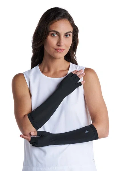 Coolibar Fingerless Mid-length Uv Sun Gloves In Black