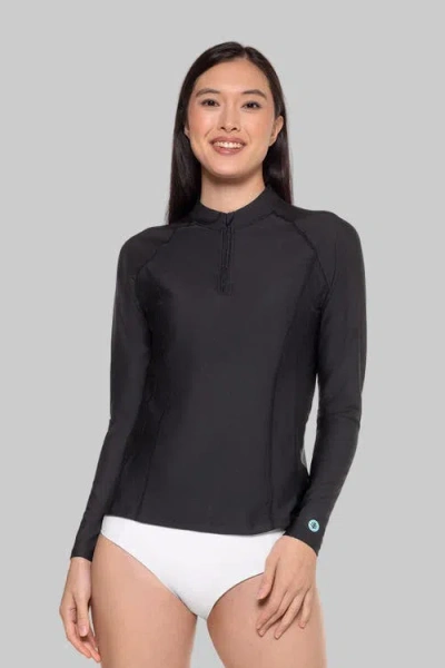 Coolibar Freestyle Quarter Zip Rash Guard With Long Sleeves, Upf 50+ Sun Protection In Black