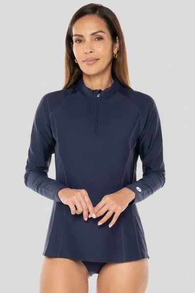 Coolibar Freestyle Quarter Zip Rash Guard With Long Sleeves, Upf 50+ Sun Protection In Blue