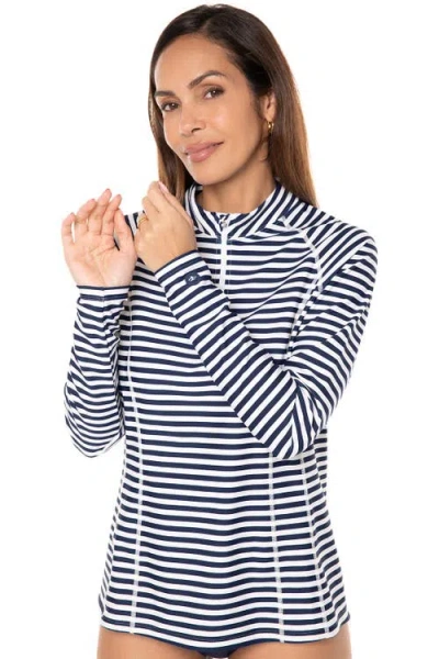 Coolibar Freestyle Quarter Zip Rash Guard With Long Sleeves, Upf 50+ Sun Protection In Blue