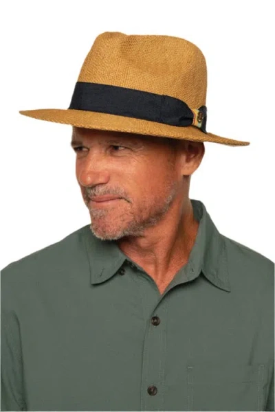 Coolibar Hand Woven Fedora, Upf 50+ Sun Protection, Surf Club In Brown