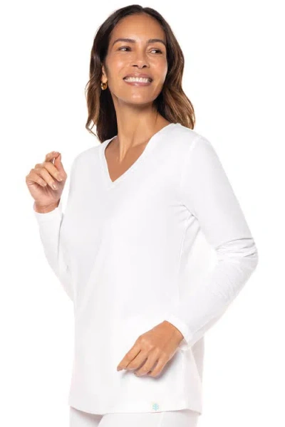 Coolibar Morada V-neck Long Sleeve T-shirt, Upf 50+ Sun Protection In White